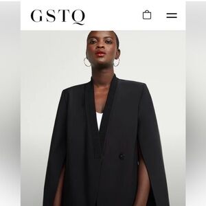 GSTQ Stylish Black Blazer Cape Size Large